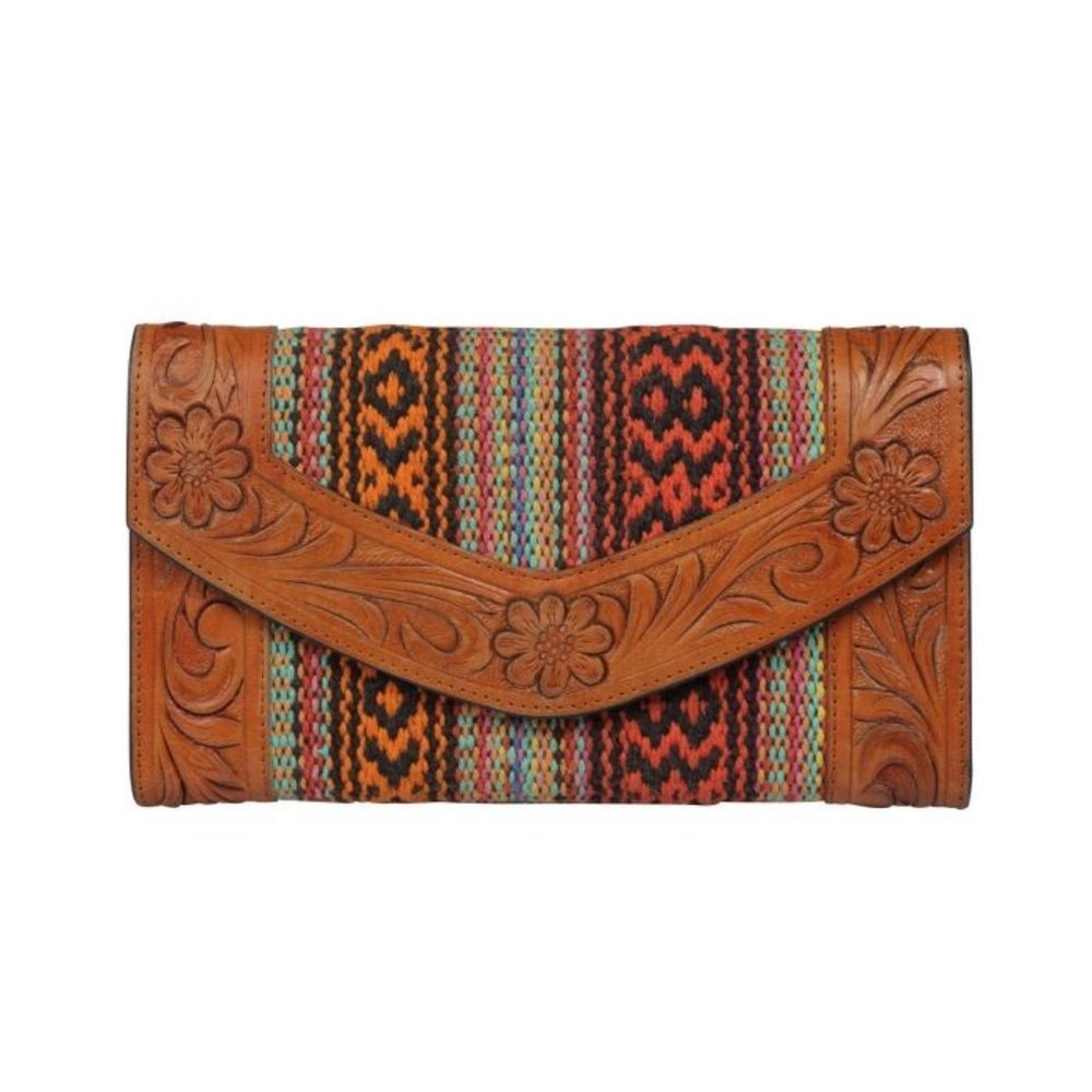 XL Acclaim tribal rug portfolio wallet, genuine handtooled leather - Picture 2 of 13
